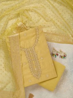 Koskii - Yellow Pearl work Tissue Unstitched Salwar Suit