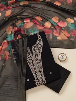 Koskii - Black Zari work Gold Dola Silk Unstitched Salwar Suit