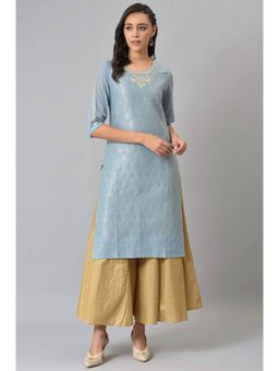 W - Blue Embroidered Kurta