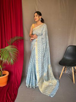 EXCLUSIVA - Grey Woven Banarasi Saree with Unstitched Blouse