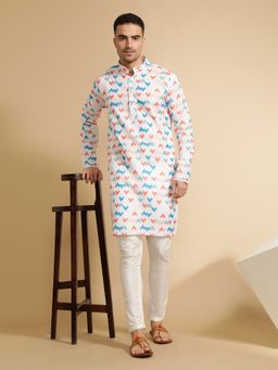Jaipur Kurti - Abstract Print Mandarin Collar Cotton Kurta