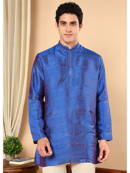 TATTVA - Men Blue Solid Pure Silk Straight Kurta