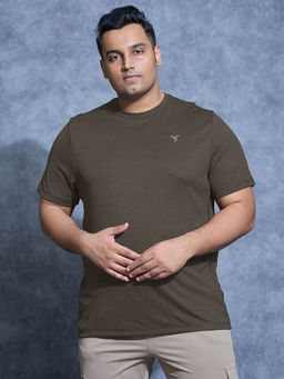 Technosport - Men Olive Solid Sports T-Shirt