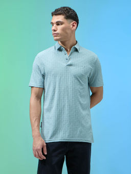 Technosport - Men Green Self Design Sports Polo T-Shirt