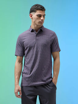 Technosport - Men Purple Self Design Sports Polo T-Shirt