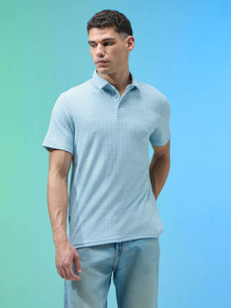 Technosport - Men Blue Self Design Sports Polo T-Shirt