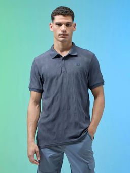 Technosport - Men Grey Self Design Sports Polo T-Shirt