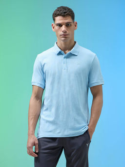 Technosport - Men Blue Self Design Sports Polo T-Shirt
