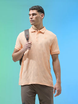 Technosport - Men Peach Self Design Sports Polo T-Shirt