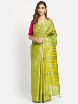 Fabindia - Green Silk Woven Saree without Blouse