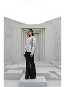 House of duti - White Fitted Asian Village Jacquard Jacket