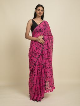 Suta - Pink Screen Printed Cotton Saree