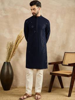 Gahan - Womens Viscose Rayon Embellished Mandarin Neck Full Sleeves Kurta