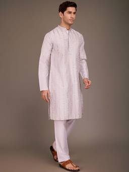 Gahan - Mens Lavender Embroidered Kurta with Pant