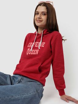 Campus Sutra - Women Red Printed Sweatshirt With Hoodie