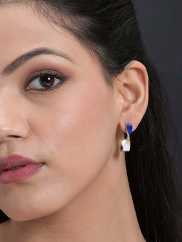 Designbox - Women Blue and White Twisted Square Hoop Earrings