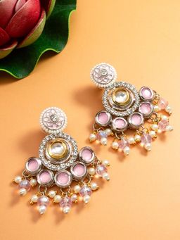 Aadita - Women Pink Gold Plated Kundan and Pearl Drop Earrings
