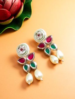 Aadita - Women Multi-Color Gold Plated Kundan and Pearl Drop Earrings