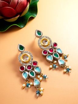 Aadita - Women Multi-Color Gold Plated Kundan and Pearl Drop Earrings