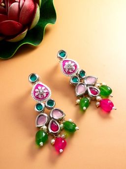 Aadita - Women Multi-Color Gold Plated Kundan and Pearl Drop Earrings