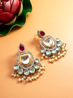 Aadita - Women Multi-Color Gold Plated Kundan and Pearl Drop Earrings
