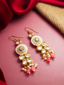 Aadita - Women Multi-Color Gold Plated Kundan and Pearl Drop Earrings