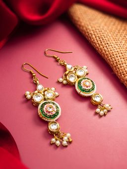 Aadita - Women Multi-Color Gold Plated Kundan and Pearl Drop Earrings