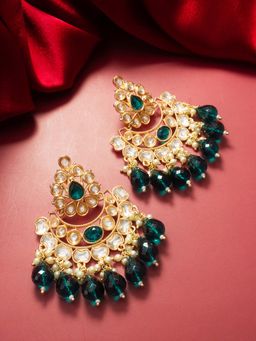 Aadita - Women Green Gold Plated Kundan and Pearl Chandbali Earrings