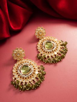 Aadita - Women Olive Gold Plated Kundan Drop Earrings