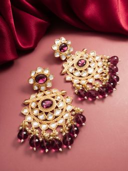 Aadita - Women Wine Gold Plated Kundan and Pearl Chandbali Earrings