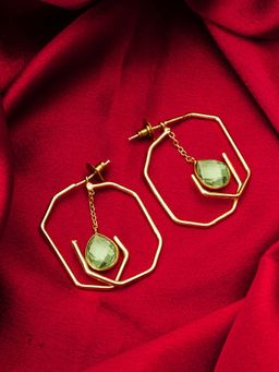 Aadita - Women Green Gold Plated Artificial Stones Drop Earrings