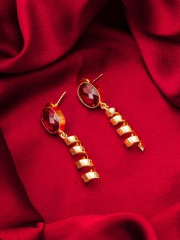 Aadita - Women Brown Gold Plated Artificial Stones Drop Earrings