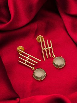 Aadita - Women Olive Gold Plated Artificial Stones Drop Earrings