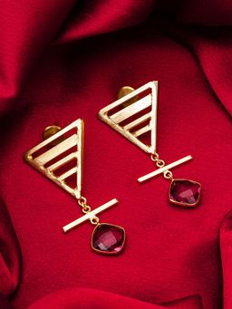 Aadita - Women Wine Gold Plated Artificial Stones Drop Earrings