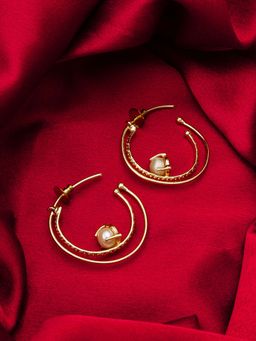 Aadita - Women White Gold Plated Pearl Half Hoop Earrings