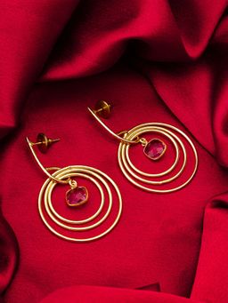 Aadita - Women Wine Gold Plated Artificial Stones Drop Earrings