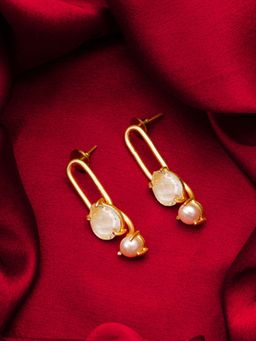 Aadita - Women White Gold Plated Artificial Stones Pearl Drop Earrings