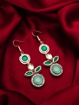 Aadita - Women Green Oxidized Silver Plated Kundan Pearl and Ad Drop Earrings