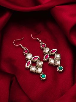 Aadita - Women Multi-Color Oxidized Silver Plated Kundan Pearl and Ad Drop Earrings