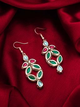 Aadita - Women Multi-Color Oxidized Silver Plated Kundan Pearl and Ad Drop Earrings