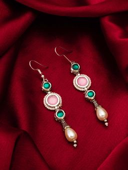 Aadita - Women Multi-Color Oxidized Silver Plated Kundan Pearl and Ad Drop Earrings