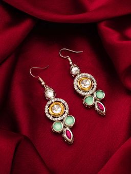 Aadita - Women Multi-Color Oxidized Silver Plated Kundan Pearl and Ad Drop Earrings