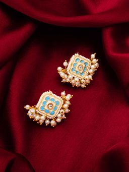Aadita - Women Blue Gold Plated Pearl Stud Earrings