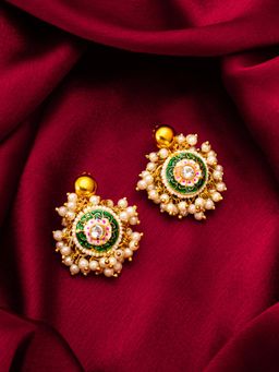 Aadita - Women Multi-Color Gold Plated Kundan and Pearl Drop Earrings