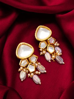 Aadita - Women White Gold Plated Kundan and Pearl Drop Earrings