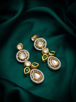 Aadita - Women Green Gold Plated Stone Studded Drop Earrings