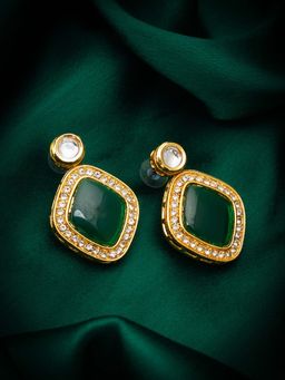 Aadita - Women Green Gold Plated Stone Studded Drop Earrings