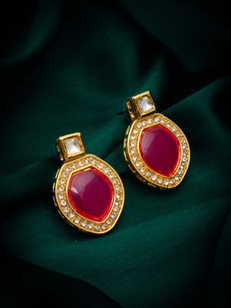 Aadita - Women Pink Gold Plated Stone Studded Drop Earrings
