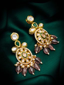 Aadita - Women Multi-Color Gold Plated Kundan Pearl Drop Earrings