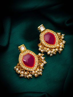 Aadita - Women Pink Gold Plated Pearl Stone Studded Drop Earrings